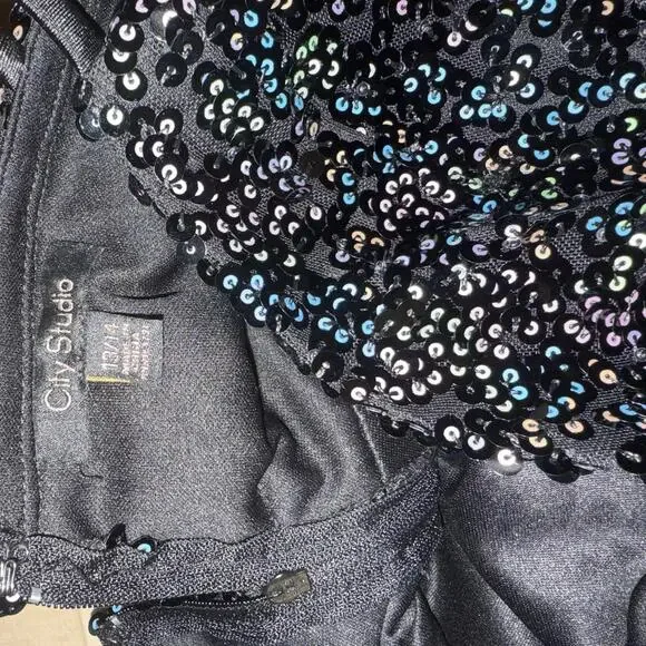 City Studio Fit And Flare Black Sequin Mini‎ Dress Sz 13/14 New With Tags